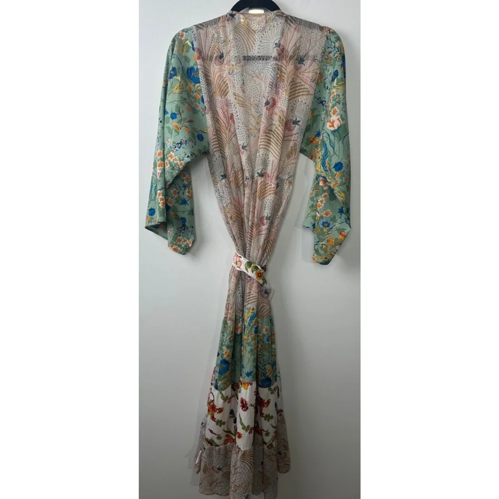 Anthropologie Dani Floral Kimono One size with Belt Maxi length Cardigan A16 - Picture 7 of 8